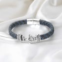 Heren stalen ankerarmband van leer met magnetische sluiting