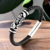 Pulsera de calavera para hombre de piel trenzada negra con cierre de acero