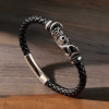Pulsera de calavera para hombre de piel trenzada negra con cierre de acero