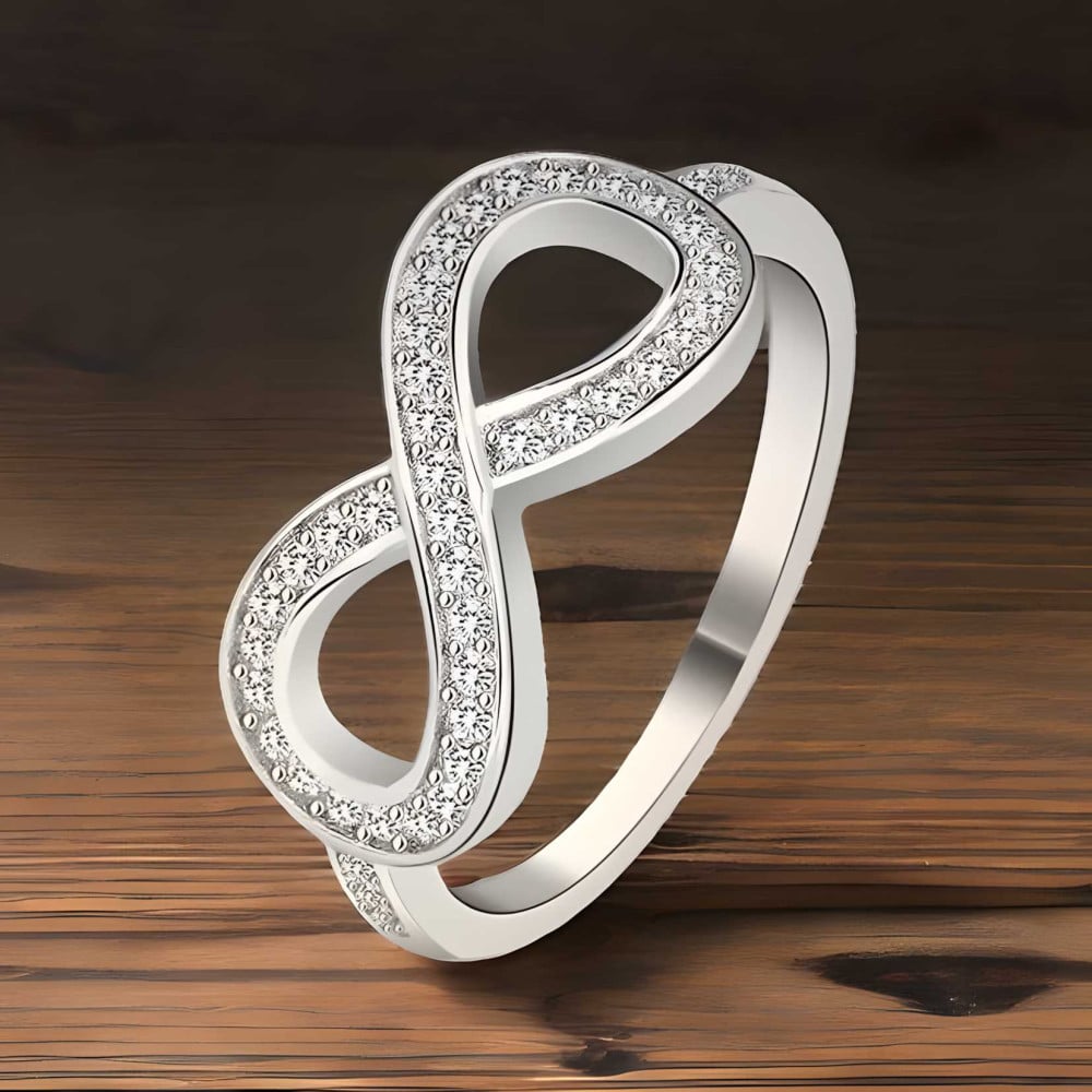 Silver rhodium zirconium infinity ring