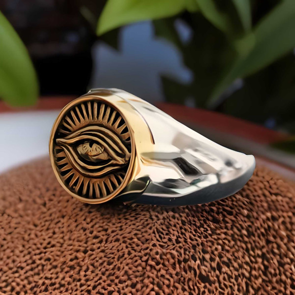 Anello cavalleresco aperto da uomo in argento 925 Occhio della Provvidenza 2476