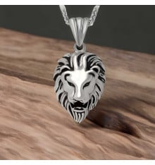 Pendentif homme acier tete de lion
