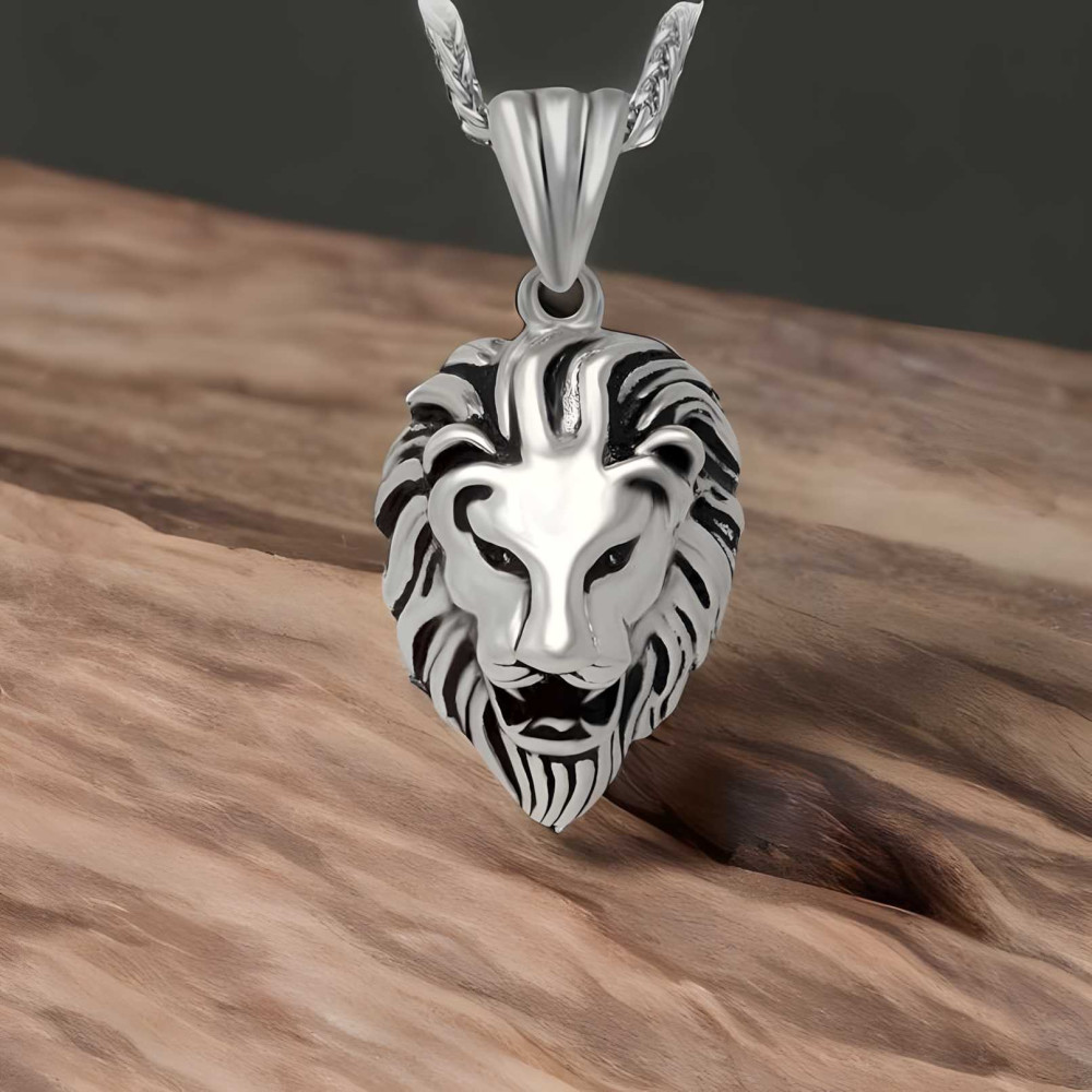 Pendentif homme acier tete de lion