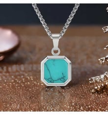 Pendentif personnalise homme femme acier turquoise gravure personnaliser