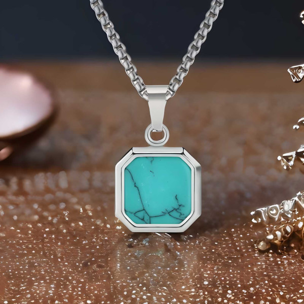 Colgante personalizado para hombre y mujer en acero turquesa grabado, personaliza