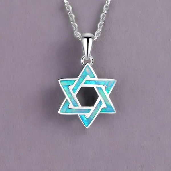 Pendentif chaine argent rhodie etoile de david opale