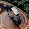 Men's Bicolor Braided Leather Stainless Steel Bracelet