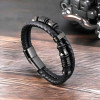 Bracciale da uomo in pelle intrecciata in acciaio nero