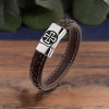 Herrenarmband aus geflochtenem Leder mit Malteserkreuz-Stahlverschluss