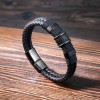 Herren-Lederarmband mit doppeltem Kordelring und magnetischem Stahlverschluss