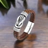 Bracelet homme cuir tresse noir noeud marin fermoir acier
