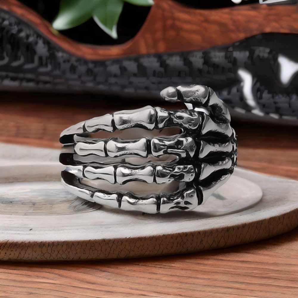 Men's Stainless Steel Polished Skeleton Hand Ring