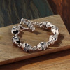 Pulsera de calavera de motociclista con calavera de plata maciza para hombre
