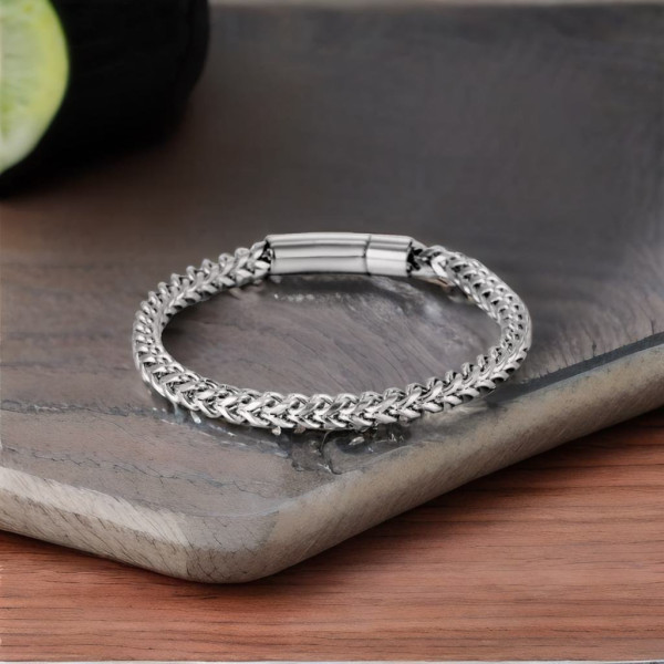Bracciale da uomo a catena in acciaio piatto nero