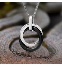 Pendant Necklace double ring Ceramic black steel