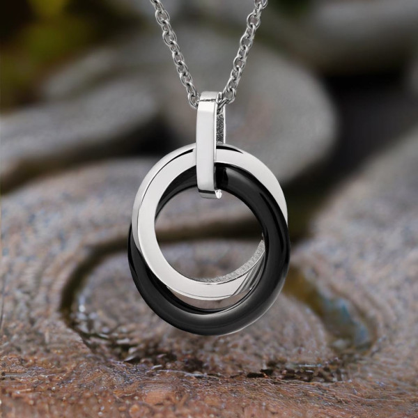 Hanger ketting dubbele ring keramiek gemaakt van zwart staal