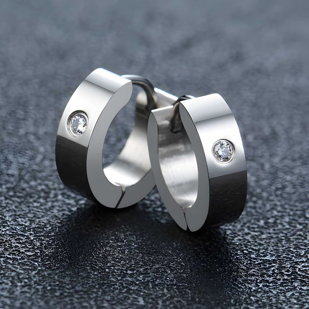 Boucles d'oreilles Homme acier plaque bleu zirconium - paire