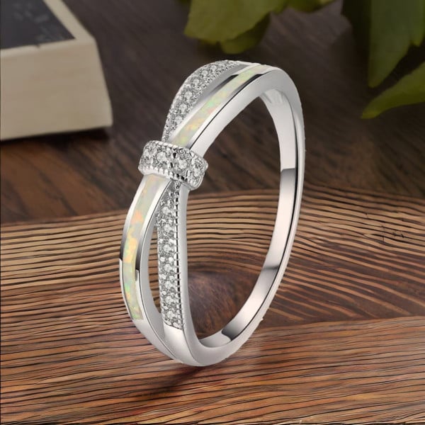 Zilveren rhodium opaal zirkonium oneindigheidsring