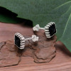 Square stud earrings for men, women, silver, black zirconium