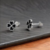 925 silver stud earrings with black four-leaf clover