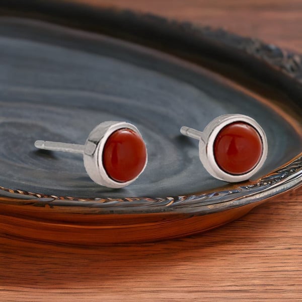 Boucles d'oreilles clous argent onyx rouge homme femme
