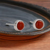 Men's Sterling Silver Stud Red Onyx Inlay Earrings