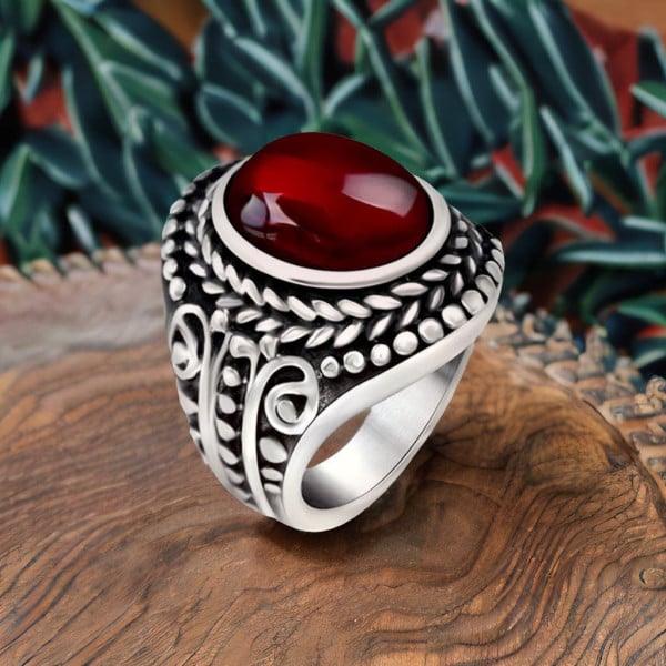 Bague gothique en acier inoxydable avec pierre onyx Style mysterie 2385