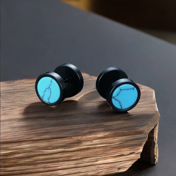 Boucles d'oreilles noir homme clous turquoise - paire