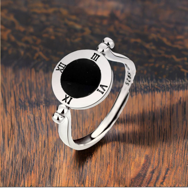Bague Femme Argent Massif Resine Noire Chiffres Romains 2551