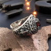 Men's Sterling Silver Red Onyx Inlay Cross Signet Open Ring