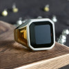 Customizable black onyx steel knight ring for men