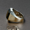 Customizable black onyx steel knight ring for men