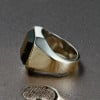 Customizable black onyx steel knight ring for men