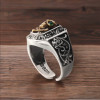 Men's silver ring knight zirconia eyes open skull