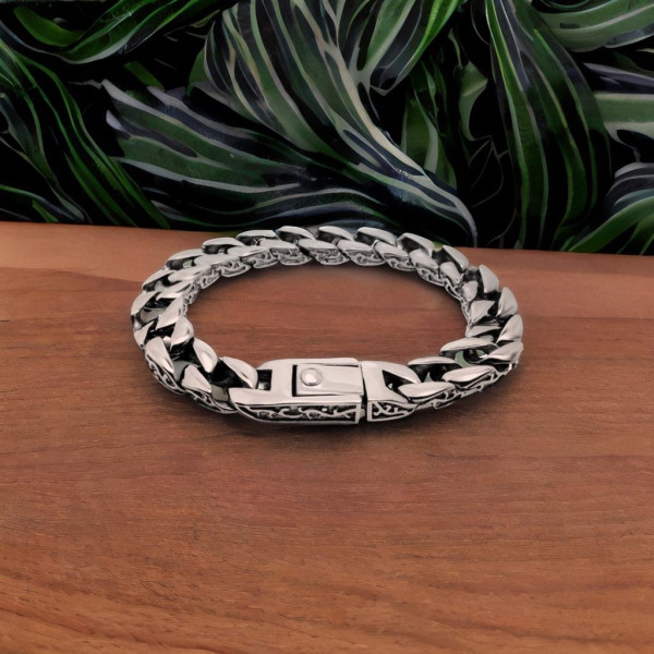Bracciale da uomo con robusta catena biker in acciaio, motivo celtico