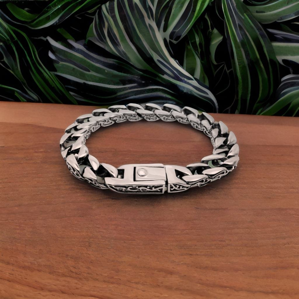 Pulsera para hombre con robusta cadena de motociclista de acero, diseño celta