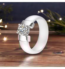 Bague ceramique polie serti zirconium