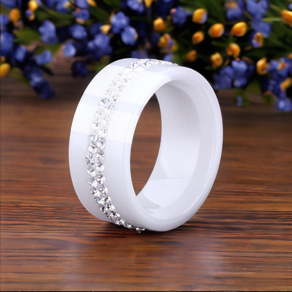 Anillo de cerámica para mujer, anillo plano, banda de circonio