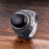 Anillo caballeroso de acero para hombre con piedra turquesa ovalada celta