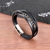 Bracelet cuir tresse multi cordons croix fermoir acier