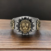 Men's Sterling Silver Lion Head Fleur de lys Signet Open RIng