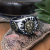 Men's Sterling Silver Lion Head Fleur de lys Signet Open RIng