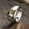 Men's Sterling Silver Lion Head Fleur de lys Signet Open RIng
