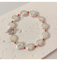 12-mm-Armband aus barocken Süßwasserperlen mit silbernem T-Verschluss