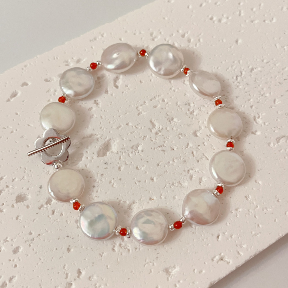 Bracciale con perle d'acqua dolce barocche, chiusura a T in argento da 12 mm