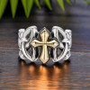Men's Golden Cross Sterling Silver Open Signet Ring