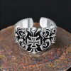 Men's Sterling Silver Adjustable Open Maltese Cross Fleur de lys Ring