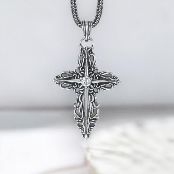 Men's Sterling Silver Zircon Cross Pendant