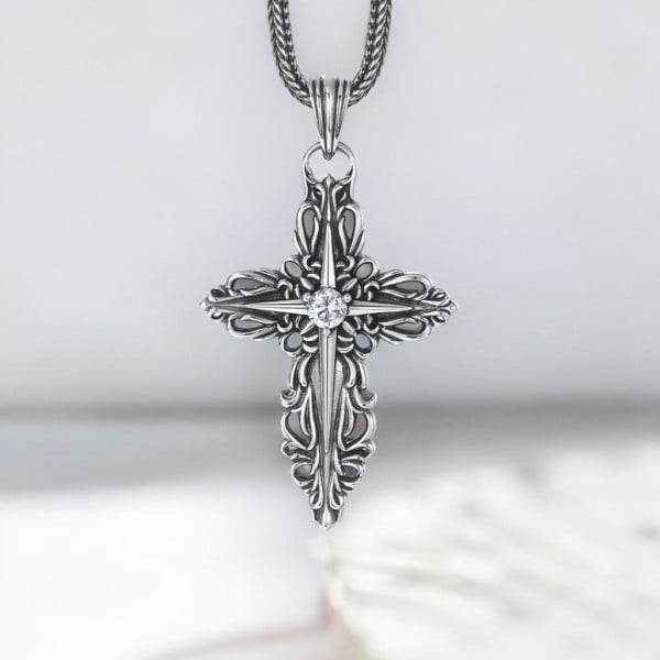 Pendentif croix argent zirconium homme