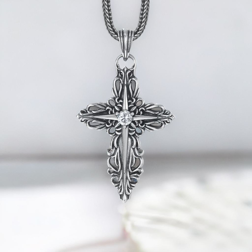 Colgante cruz hombre plata circonitas